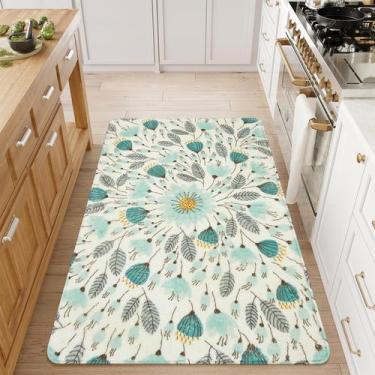 Imagem de Tapete Area Uhome Floral Azul Lavável 90x150cm Antiderrapante - Uphome