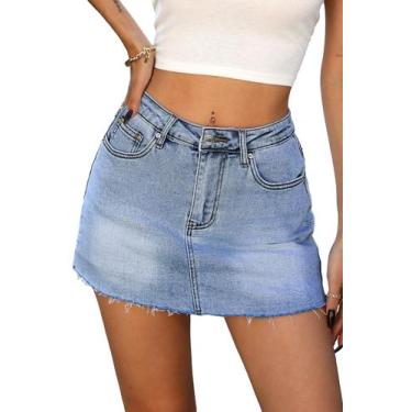 Imagem de Saia jeans ELLEVEN para mulheres com shorts por baixo de jeans azul