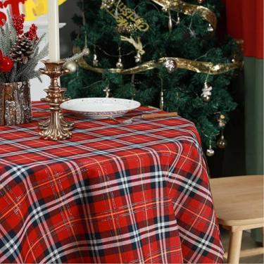 Imagem de Bentrilisa Toalha de mesa redonda xadrez buffalo, 152 cm, vermelha, preta, xadrez, guingão, toalha de mesa vintage para inverno, férias, piquenique, cozinha, jantar