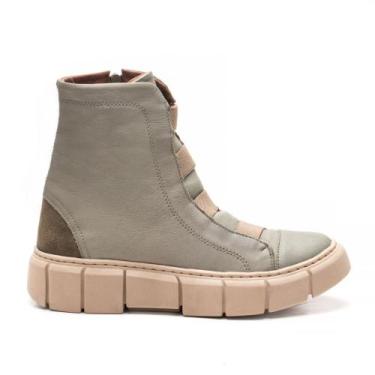 Imagem de Bota Coturno Casual Couro Feminino Zíper Elástico Moda Moderno Confort