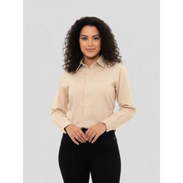 Imagem de Camisa Social Feminina Premium Tipo Linho Bege - Pthirillo, G, feminin