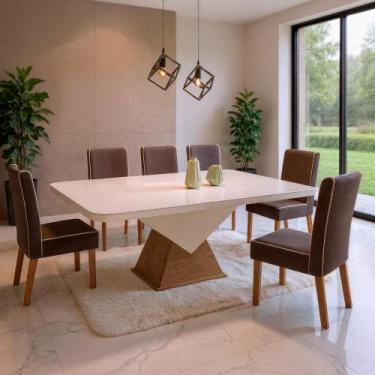 Imagem de Sala de Jantar 160X80 Aura 6 Cadeiras Liz Bom Pastor, Base Carvalho/OF