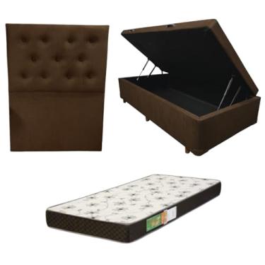 Imagem de Cama Box Baú Solteiro Blindada com Colchão Solteiro Espuma D20 12cm | Kit Completo com Cabeceira Botonê Opcional | Diversas Cores (3, SUEDE MARROM, COM CABECEIRA)