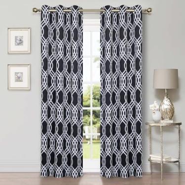 Imagem de Superior Cortinas semiblackout - Design de treliça de fita - 106,7 cm x 243,8 cm - Cabeçalho com ilhós - Cortinas com bloqueio solar e escurecimento de ambiente para quarto, sala de estar - Conjunto