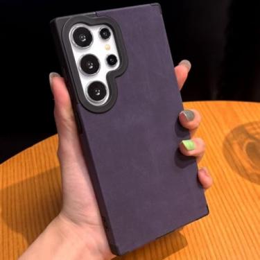 Imagem de Capa de couro luxuosa com estampa de luxo para Samsung S25 S24 S23 S22 Ultra Plus, capa protetora magnética de quatro cantos à prova de quedas (para Samsung S25Plus/roxa)