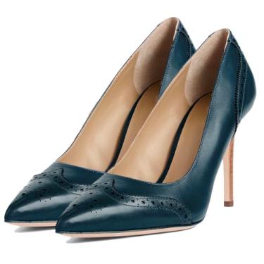 Imagem de SHODENSE Salto alto feminino bico fino salto agulha Oxford sem cadarço dois tons perfurado 10 cm salto alto bico fino fechado vestido salto alto bico bico fechado salto alto vintage vintage 4-11 M EUA