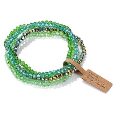 Imagem de Lubrifico Conjunto de 4 peças de pulseiras de cristal Boho com contas de 4 mm, pulseiras elásticas empilháveis em camadas para mulheres, presentes de amizade, Medium, Vidro, Sem Pedra Preciosa