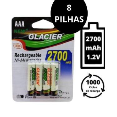Imagem de Kit 8 Pilha Recarregável AAA 2700Mah para Controles, Brinquedos e Elet