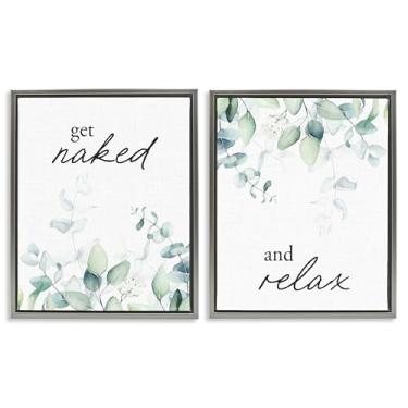 Imagem de Stupell Industries Get Naked & Relax Herbs Conjunto de tela flutuante com moldura preta de 2 peças, design por Lettered and Lined, 21 x 17