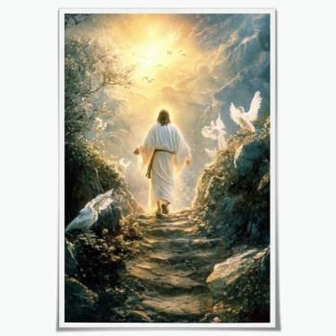 Imagem de Arte de parede em tela de Jesus Ressurreição Inspiradora Cristã Espiritual Decoração de Parede Imagem Religiosa Pomba Branca Impressão de Pôsteres para Sala de Estar Quarto Igreja Decoração de Sala de