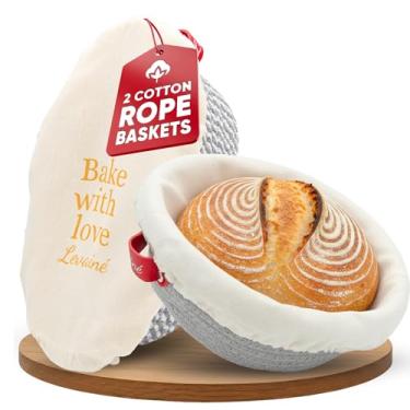 Imagem de Banneton Conjunto de cesta à prova de pão, cestas ovais e redondas de algodão à prova de corda com forros e capas | Cesta Banneton de massa fermentada para fazer pão | Cestas à prova de pão para pães