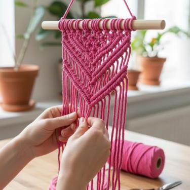 Imagem de Cordão de macramê 3 mm x 100 jardas corda de algodão colorido para pendurar na parede, decoração de casa, cabides de plantas (vermelho rosa)