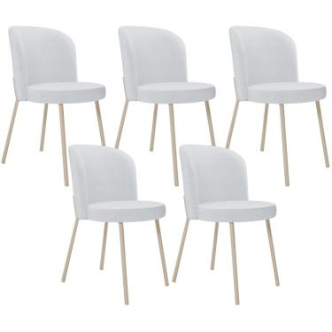 Imagem de Kit 05 Cadeiras para Sala de Jantar Cozinha Estofada Gavi Arena L02 Linho Cinza - Lyam Decor