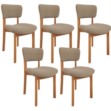 Imagem de Kit 05 Cadeiras Para Sala de Jantar Cozinha Living Estofada Dara L02 Bouclê Bege - Lyam Decor