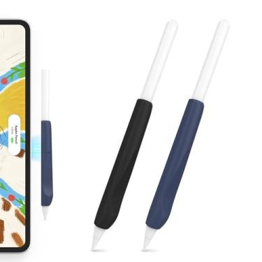 Imagem de NIUTRENDZ Punhos de silicone para Apple Pencil (preto + azul escuro, Apple Pencil Pro, 2ª e USB-C)