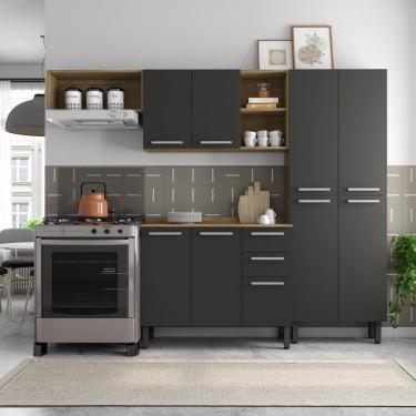 Imagem de Cozinha Completa 9 Portas e 2 Gavetas Samba Bertolini Grafite/Carvalho