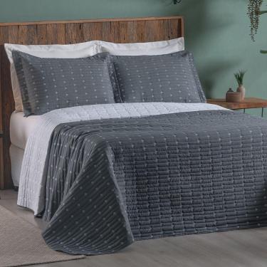Imagem de Cobre Leito King Decor Bordado 200 Fios 3 Peças - Grafite
