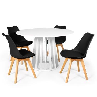 Imagem de Conjunto Mesa De Jantar Redonda Talia Branca 120cm Com 4 Cadeiras Eiffel Leda - Preto