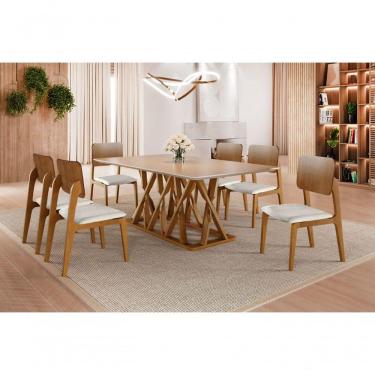 Imagem de Sala De Jantar Moderna Madeira Maciça 6 Cadeiras 1,60x0,90m - Quartzo Harmonia Salas