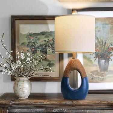 Imagem de Lâmpada OYEARS Candeeiro de mesa Blue Boho Rattan de 19"