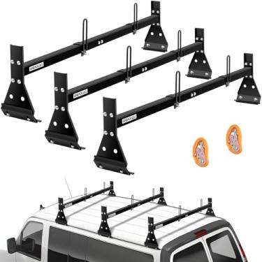 Imagem de Rack universal ajustável de teto para caminhão, prateleiras de carga para van, 3 barras de revestimento fosco ajustável com rolhas de escada, 453 kg em estado estático, 362 kg em estado de movimento
