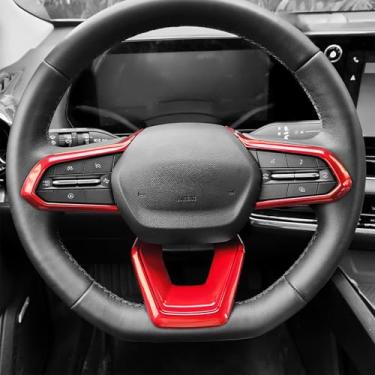 Imagem de Capa de moldura de volante de carro premium, compatível com acessórios Chevy Equinox 2025-2026 - antiderrapante, ajuste universal, fácil instalação e acessórios de atualização de luxo (vermelho)