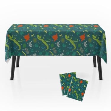Imagem de Zharkoo Pacote com 2 capas de mesa de dinossauro, toalha de mesa com tema de dinossauro de 137 x 274 cm, para aniversário de crianças, toalha de mesa de plástico descartável para decoração de festa de
