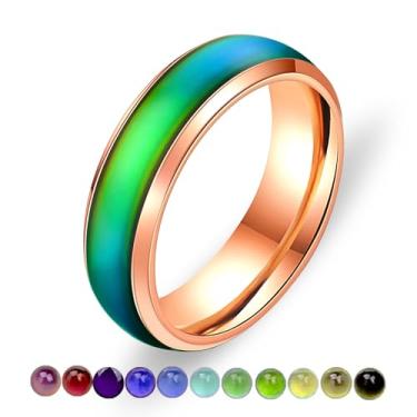 Imagem de Tobestu Aliança de aço inoxidável de 6 mm com temperatura sensível que muda de humor para homens e mulheres, anel de aniversário de casamento banhado a ouro rosa preto Y1854-2D, US Size 10(2.44"), Aço