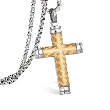 Imagem de GTMJ Colar com cruz para homens - Corrente de caixa ajustável de aço inoxidável e madeira 61 a 66 cm, joia espiritual de presente para ele, uso diário, Medium, Aço inoxidável Madeira, Sem Pedra