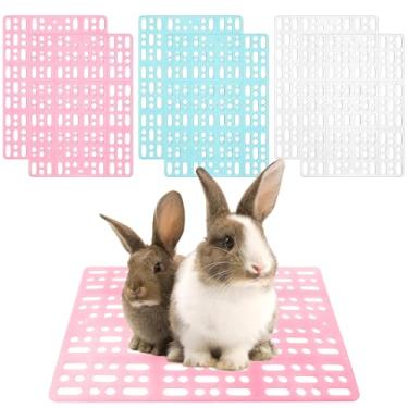 Imagem de BICHENHWAI Pacote com 6 tapetes de gaiola para animais de estimação 33,8 x 24,9 cm almofadas de plástico à prova de vazamento com fivela (azul/rosa/branco) para coelhos, porquinhos-da-índia pequenos