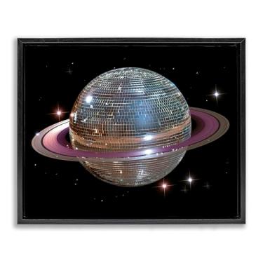 Imagem de Stupell Industries Arte de parede em tela flutuante com moldura de ouro planeta bola de discoteca roxa, design por Decent Exposures, 25 x 31