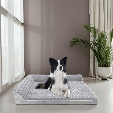 Imagem de Cama ortopédica para cães com travesseiros, sofá grande de espuma viscoelástica para cães médios e grandes, capa lavável à prova d'água, parte inferior antiderrapante, 106 x 76 x 19 cm, cinza claro
