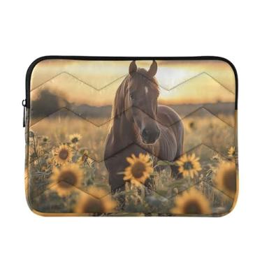 Imagem de JIPONI Bolsa para laptop com cavalo e girassol, compatível com notebook/laptop/tablet de 15,6 polegadas e 40,6 cm, capa para laptop para mulheres e homens, trabalho e viagens