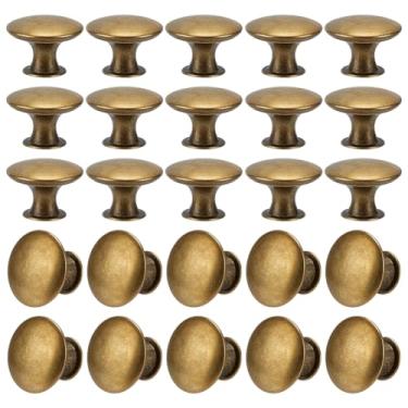 Imagem de GOMAKERER Pacote com 30 maçanetas de armário de cozinha de latão antigo, puxador de gaveta escovado de liga de 3 x 2 cm para armários de cozinha, cômoda de banheiro e portas de guarda-roupa, puxadores