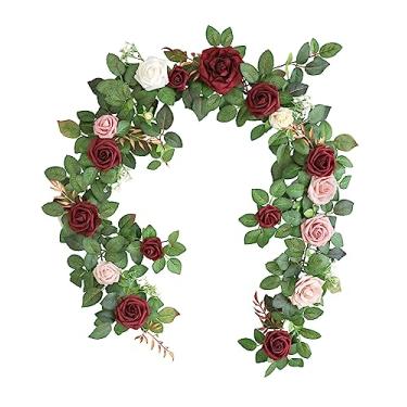 Imagem de Lookein Guirlanda de flores artificiais de rosas 1,5 m para cerimônia de casamento, arco, flores, centros de mesa, bordô