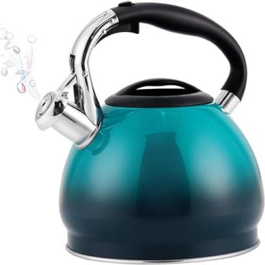 Imagem de Chaleira de aço inoxidável de grau alimentício, chaleira de chá gradiente 3L com toque frio, alça ergonômica para fogão de indução elétrica a gás, vermelho-3L (azul 3L)