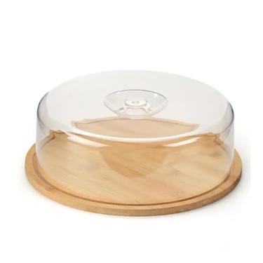Imagem de ZABEES Caixa de pão de queijo com tampa de bambu, manteiga, servir, bandeja de servir vegetais fatiados, prato de queijo, guardião de carne, 1 peça
