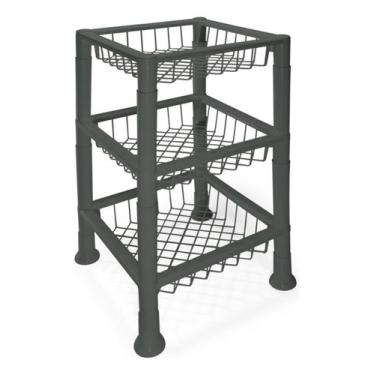 Imagem de Cesto Organizador Fruteira Empilhável 3 Andares Plastibrasil, Cinza-es