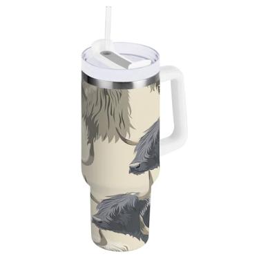 Imagem de xigua Copo Highland Cow 1,134 g com tampa e canudo, aço inoxidável de vácuo duplo isolado garrafa de água esportiva suporte para copo de café de viagem à prova de vazamento para bebida gelada