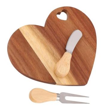 Imagem de Asixxsix Conjunto de Tábua de Queijo de Coração, Travessa de Charcutaria de Madeira Com Cortador de Manteiga e Garfo,Buraco Em Forma de Coração para Pendurar,Tábua de Servir Cozinha