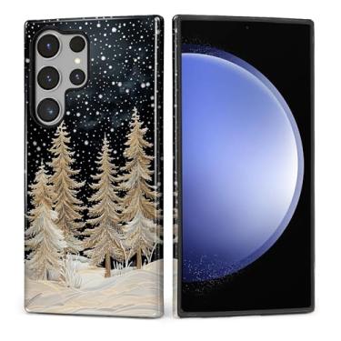 Imagem de ZHEGAILIAN Capa para Samsung Galaxy S23 Ultra, capa rígida à prova de choque + silicone macio híbrido 2 em 1, à prova de choque, proteção contra quedas, floresta de pinheiros nevados, Natal