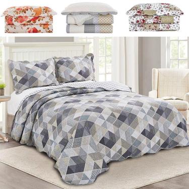 Imagem de Colcha Cobre Leito Casal 3 peças dupla face Bordada Matelassê Estampada - Camesa