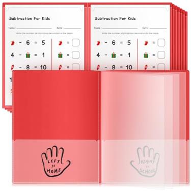Imagem de Henoyso 12 pastas para levar para casa, organizador de vários bolsos, pastas de arquivo de plástico com oito bolsos para comunicação entre pais e professores, impermeável, 29 x 24 cm (vermelho)
