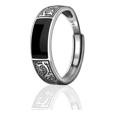 Imagem de Anel Masculino Ajustável Pedra Onix Luxo Anatômico Prata - Nevatto Ace