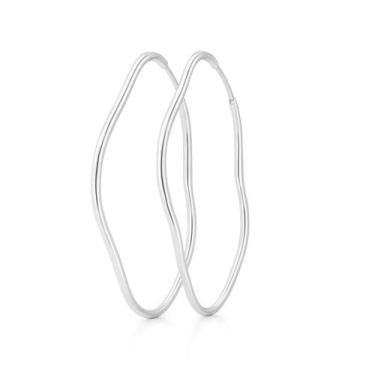 Imagem de Brinco Argola Ondulado Fio Quadrado em Prata 925 - 6cm - Loja das Prat