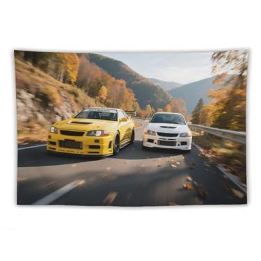 Imagem de HouLaiZhe JDM Tapeçaria de carro Mountain Chase Racing Jdm carro esportes pendurar na parede quarto decoração de casa tapeçarias estética piquenique decoração de parede arte de parede para dormitório