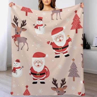 Imagem de Cobertor de Natal com desenho animado de Papai Noel, presentes para mulheres, lã de flanela super macia, aconchegante, fofo para sofá, sofá e viagem, quente e felpudo para todas as estações (76 x 101