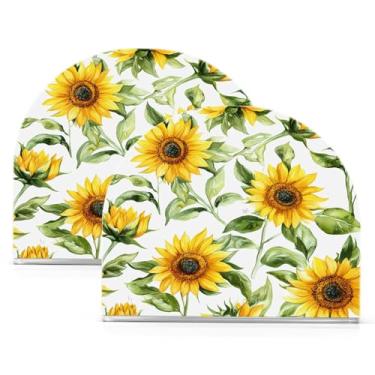 Imagem de Wassud Porta-guardanapos acrílico girassóis aquarela, dispensador de guardanapo de papel moderno em forma de U para mesa, cozinha, sala de jantar, bancada 2 peças (comporta 50-60 guardanapos)