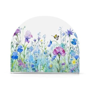 Imagem de Wassud Campo de flores em aquarela (2) porta-guardanapos de acrílico, dispensador de guardanapo de papel moderno em forma de U para mesa, cozinha, sala de jantar, bancada 1 peça (comporta 50-60