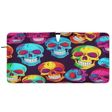 Imagem de CEBUGI Para-brisa de carro dobrável sombra de sol crânios coloridos brilhantes persianas de janela de carro guarda-chuva para-brisa frontal para-sol para acessórios de carro legal bloqueador solar